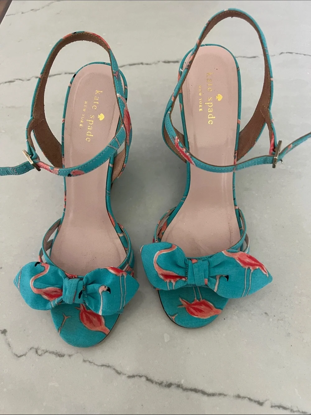 kate spade blue Flamingo Bow Indie Slingback Heels